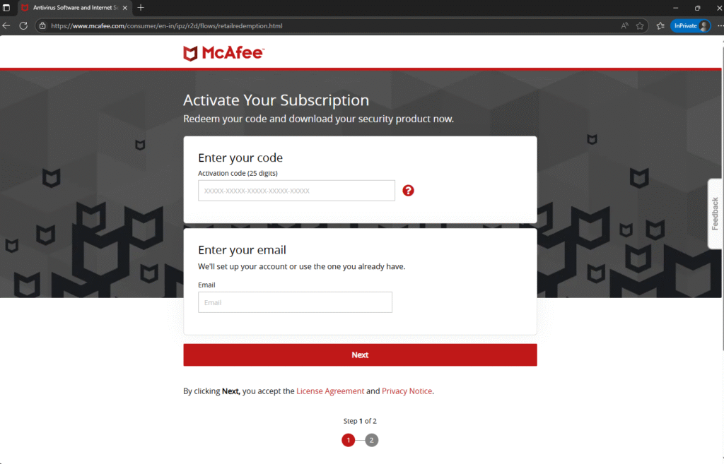 mcafee official page